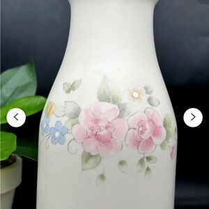 Vintage Pfaltzgraff Stoneware Tea Rose Milk Bottle Jug Vase  Straw Holder, USA